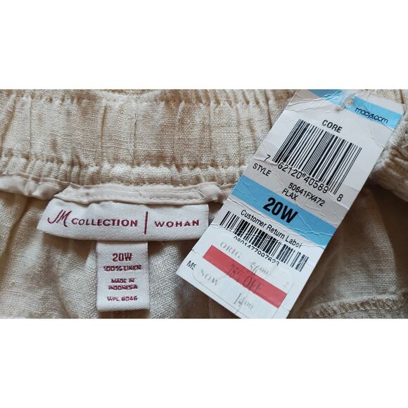 NWT JM Collection Womens 20w Ivory pants 100% Linen Wide Leg Lagenlook Capri - Picture 9 of 16